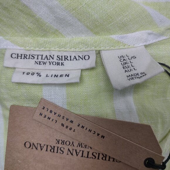 NWT Christian Siriano yellow white striped 100% Linen short sleeve top Large - Picture 9 of 9